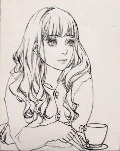 ​一组漂亮的女孩铅笔画